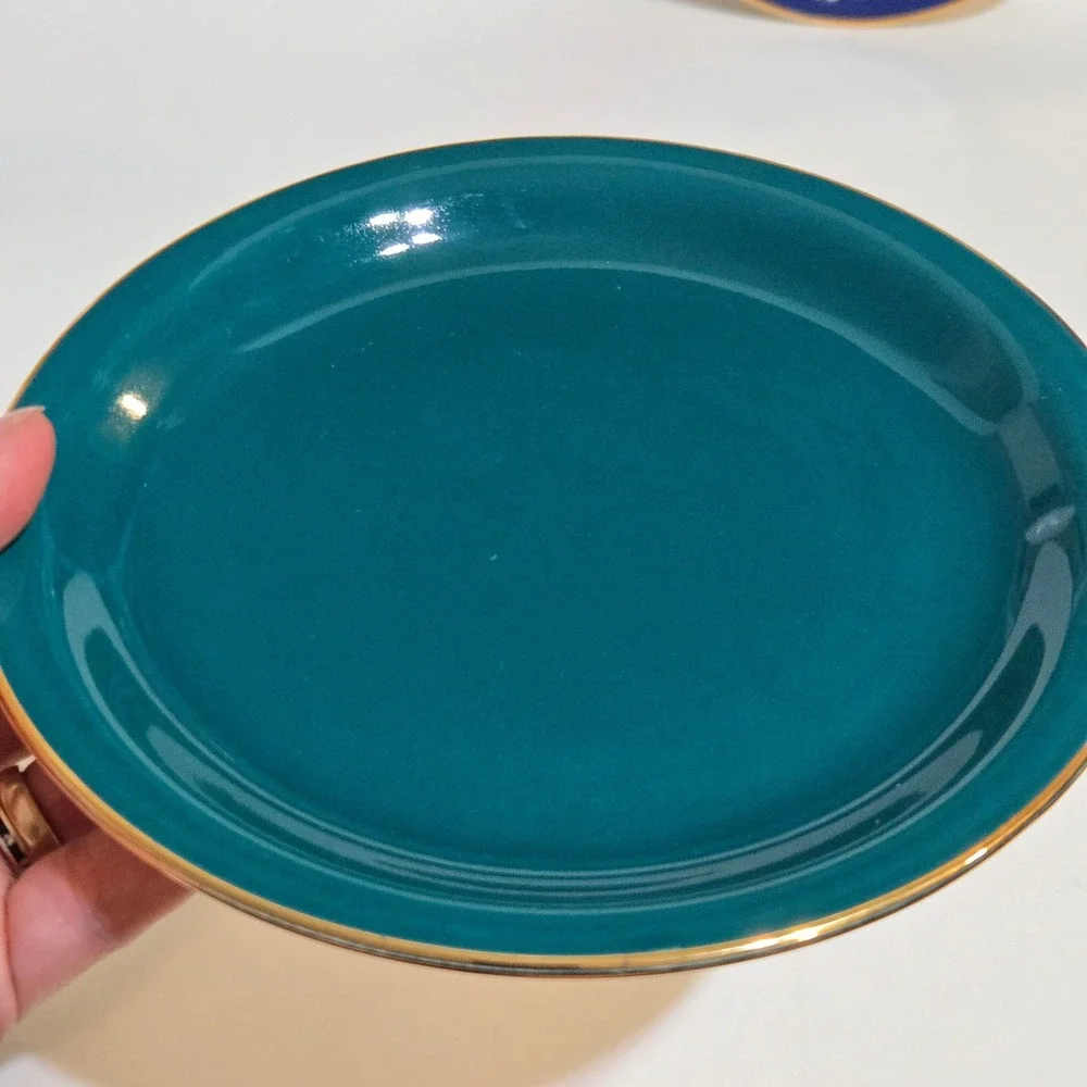Stavangerflint Dessert Plates Set of 5 Colorful‎ 7in Gold Rim MCM Norway Modern